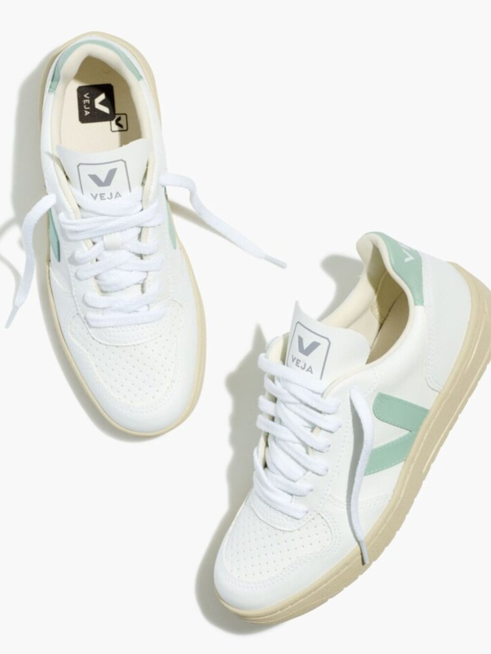 Veja Vegan Leather V-10 Sneakers in White Matcha
